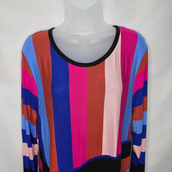 Spense Multi Color Striped Long Sleeve Round Neck A Line Women's Dress Sz XL New - Picture 5 of 14